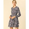 Allegra K Women's Leopard Print Crew Neck Smock Waist Long Sleeve Ruffle Mini Dress - 2 of 4