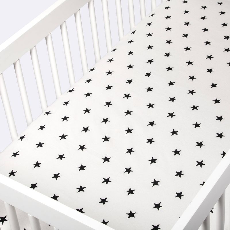 Flannel Fitted Crib Sheet Stars - Cloud Island&#8482; - Cream/Black, 4 of 7