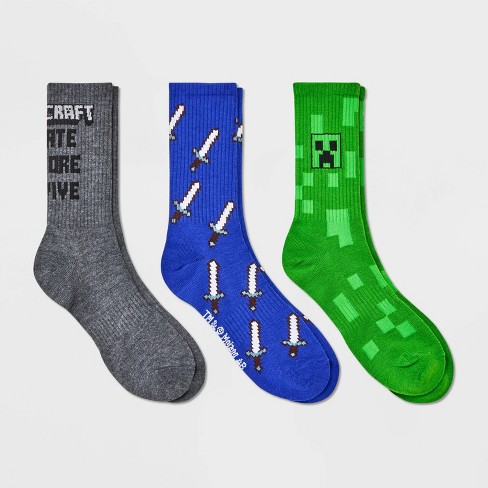 Boys' Minecraft 3pk Crew Socks - S/m : Target