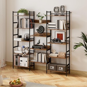5 Tier Book Shelf, Bookcases and Bookshelves, Display Shelves, Vintage Storage Rack with Open Shelves & Metal Frame - 1 of 4