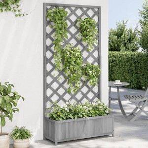 VidaXL Planter with Trellis Gray Solid Wood Fir - 1 of 4