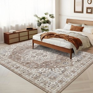 Vintage Machine Area Rug  Non Shedding Soft Distressed Flower Printed Indoor Carpet Non Slip Floor Mat - 1 of 4