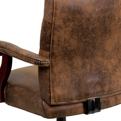 Bomber Brown Microfiber High-Back Swivel Office Chair with Metal Base