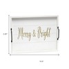 HomeRoots 16" White And Gold Merry and Bright Christmas Serving Tray With Handles - 3 of 4