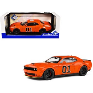 2023 Dodge Challenger R/T Scat Pack Widebody #01 "Hazzard Tribute" Orange 1/18 Diecast Model Car by Solido - 1 of 4