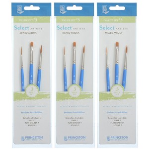 Princeton Select Artiste Brush Set No. 3, Synthetic Bristles, Short Handle Mixed Media Paintbrush, Jewel Blue, 3 Per Set, 3 Sets - 1 of 4