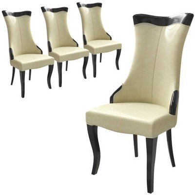 LeisureMod Dining Chair Upholstered in Leather/Velvet Cozy Accent Kitchen Chair with Rubberwood Legs Novara Series Set of 4