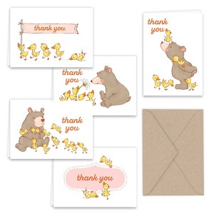 Paper Frenzy Spring Bear and Ducks Thank You Note Card Collection 25 pack with Kraft Envelopes - 1 of 4