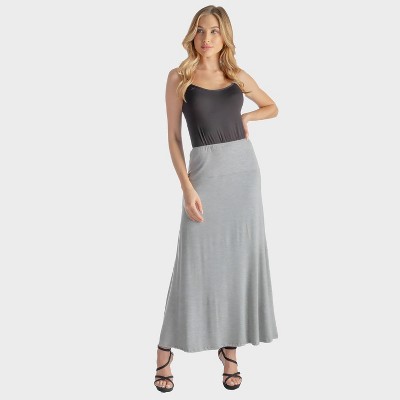 24seven Comfort Aapparel Womens Solid Color Elastic Waist Maxi Skirt