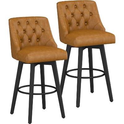 Cesicia Set of 2 Counter Height Swivel Bar Stools, 30" Linen Upholstered with Footrest, Flax Beige