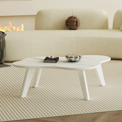 GlasFlength Irregular Coffee Table, Modern and Stylish Design, Suitable for Living Room, Patio, Bedroom, White, 47.2" * 34.2" * 14"