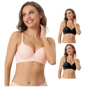 INSPIRE CHIC Women's Underwire Detachable Adjustable Straps Push Up Soft 3/4 Cup Bras 3 Packs - 1 of 4