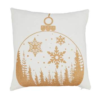 Saro Lifestyle Winter Whimsy Ornament Throw Pillow Cover, 18", Gold