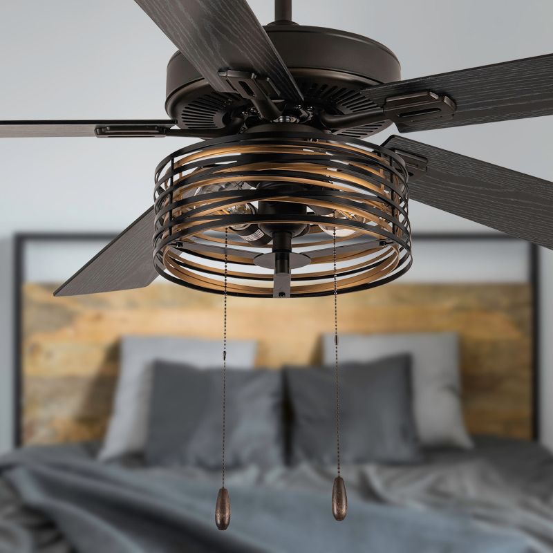 52&#34; 2-Light Alice Oil-Rubbed Bronze with Gold and Black Metal Shade Ceiling Fan - River of Goods, 3 of 15
