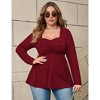 Coolmee Women's Plus Size Babydoll Blouses Sweetheart Neckline Long Sleeve Ruffle Peplum Smocked Cute Casual Fall Tops - 2 of 4
