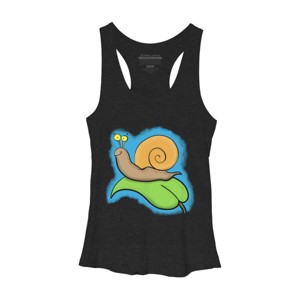 Women's Design By Humans Cute, happy snail on a leaf cartoon illustration By thefrogfactory Racerback Tank Top - 1 of 3