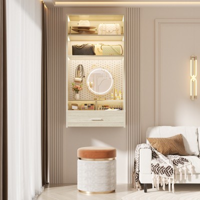 Aheaplus Wall-Mounted Closet Organizer with Magnetic Pegboard, Closet System with Drawer and Vanity Storage shelves