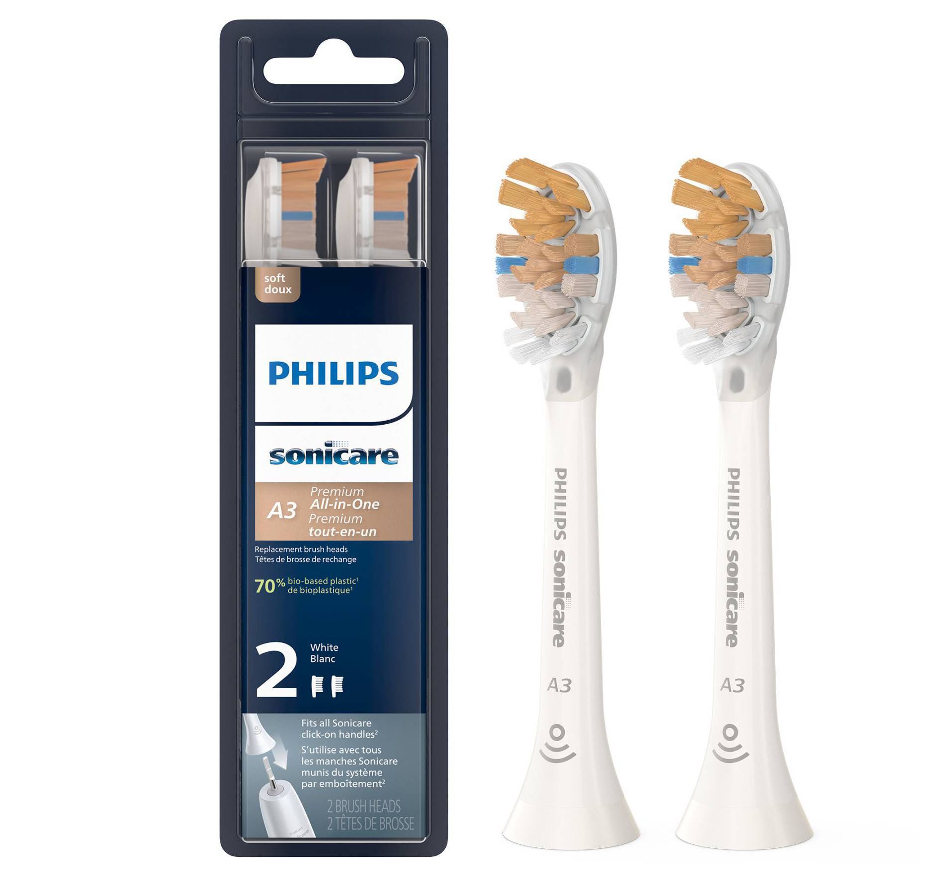 Philips Sonicare A3 Premium All-In-One Replacement Electric Toothbrush Head - HX9092/65 - White - 2pk