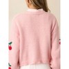 Women's Long Sleeve Open Front Knit Sweater- Cherry Embroidery Cardigan S-XL - 4 of 4