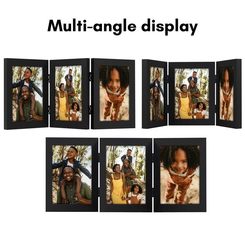Americanflat Tri-Folding Picture Frame to Display 3 Photos at Once - Black, 4 of 7