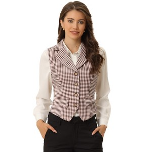 INSPIRE CHIC Women's Plaid Vintage Notched Lapel Collar Single Breasted Waistcoat Vest - 1 of 4