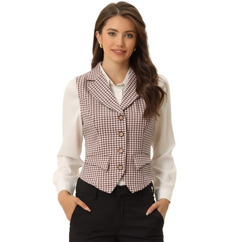 Allegra K Women's Plaid Vintage Notched Lapel Collar Single Breasted  Waistcoat Vest Pink X-Large