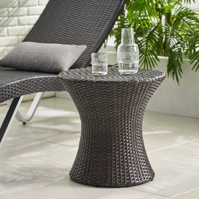 CAVINAS Modern Rattan Woven Hourglass/Barrel Outdoor Patio End Table,Weather Resistant Small Side Table for Patio,Garden,Balcony