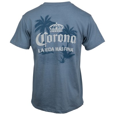 Mens Corona Extra La Vida Mas Fina Palm Trees Front and Back Print T-Shirt