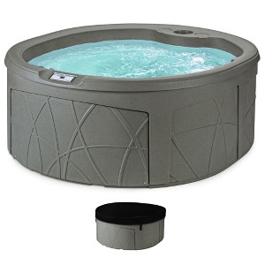 LifeSmart 4-Person Hot Tub, Outdoor Spa with Cover and LED Lights, Circular, Taupe - Above-Ground Spa Machine with Accessories for Home and Personal - 1 of 4