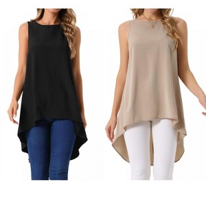 INSPIRE CHIC Women's Casual High Low Blouse Sleeveless Crewneck Asymmetrical Hem Flowy Blouse 2 Packs - 1 of 4
