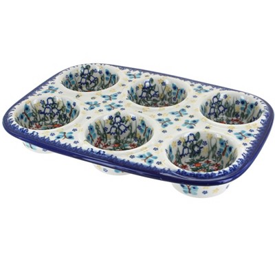 Blue Rose Polish Pottery Garden of Eden Muffin Pan