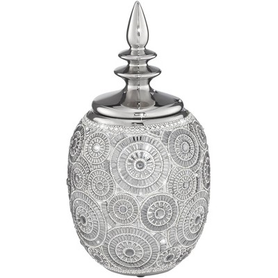 Dahlia Studios Silver 13" High Ceramic Decorative Jar with Lid