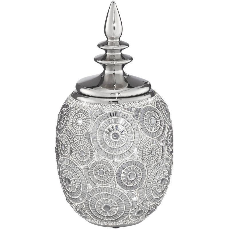 Dahlia Studios Silver Geometric Circles 13" High Ceramic Decorative Jar with Lid, 1 of 7