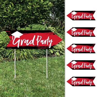 Big Dot of Happiness Red Grad - Best is Yet to Come - Arrow Red Graduation Party Direction Signs - Double Sided Outdoor Yard Signs - Set of 6