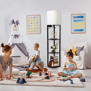 Floor lamp with Shelves, Smart RGB Shelf Floor Lamp with 2 USB Ports & 1 Power Outlet, Display for Bedroom,Living Room, and Office - Classic Black - 1 of 4