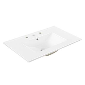 JONATHAN Y Ancillary 3-Hole Classic Contemporary Rectangular Ceramic Single Sink Basin Vanity Top, White