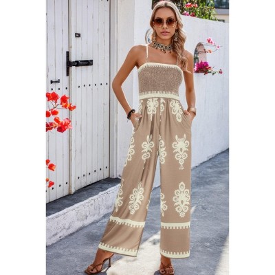 I AM A FASHION JUNKY Geo Print Off Shoulder High Waist Fit Jumpsuit