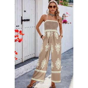I AM A FASHION JUNKY Geo Print Off Shoulder High Waist Fit Jumpsuit - 1 of 4