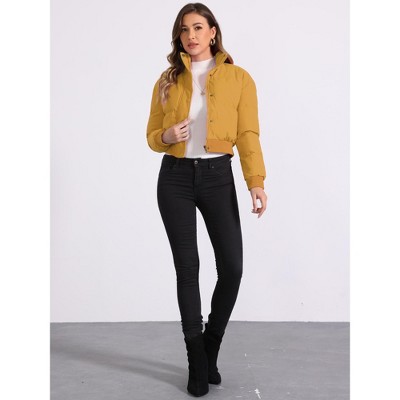 INSPIRE CHIC Women's Winter Outwear Baggy Padded Cropped Bomber Jacket Dark Yellow X-Small — фото 3