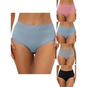 Allegra K Women's High Waist Tummy Control Lace Trim 5 Packs Ribbed Briefs White Small - 1 of 4