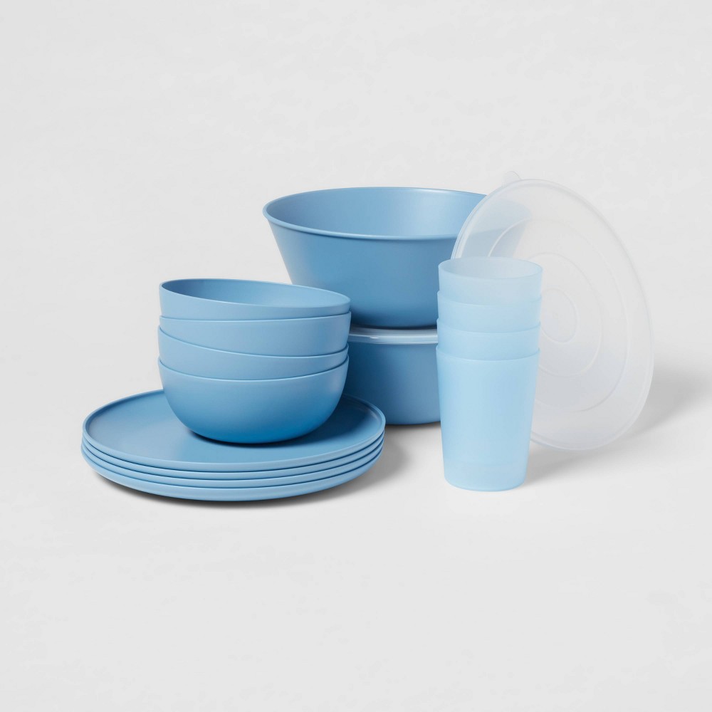 Photos - Other kitchen utensils 16pc Plastic Dishware Set Blue - Room Essentials™