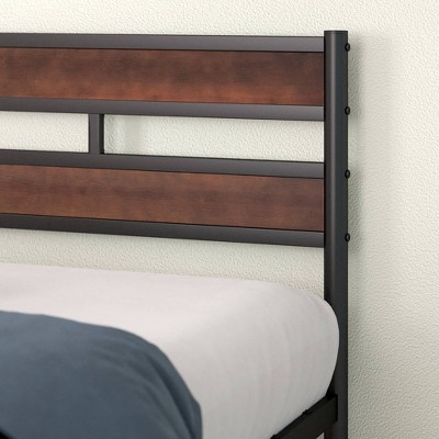 Full Roman Bamboo and Metal Platform Bed Frame with Slatted Headboard