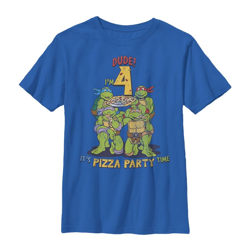 Boy's Teenage Mutant Ninja Turtles 4th Birthday Pizza Party T-Shirt, 1 of 6
