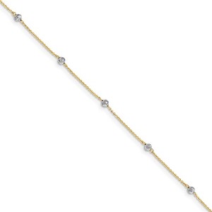 Black Bow Jewelry 14k Two-Tone Gold Diamond-Cut Beaded Adjustable Anklet, 9-10 Inch - 1 of 4
