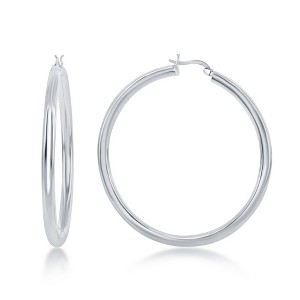 Bella Silver Sterling Silver 4x60mm High-Polished Hoop Earrings - Silver - 1 of 2