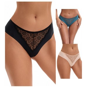 INSPIRE CHIC Women's Mid Waisted Briefs Smooth Silky Panties Soft Lace Breathable Underpants 3 Packs - 1 of 4