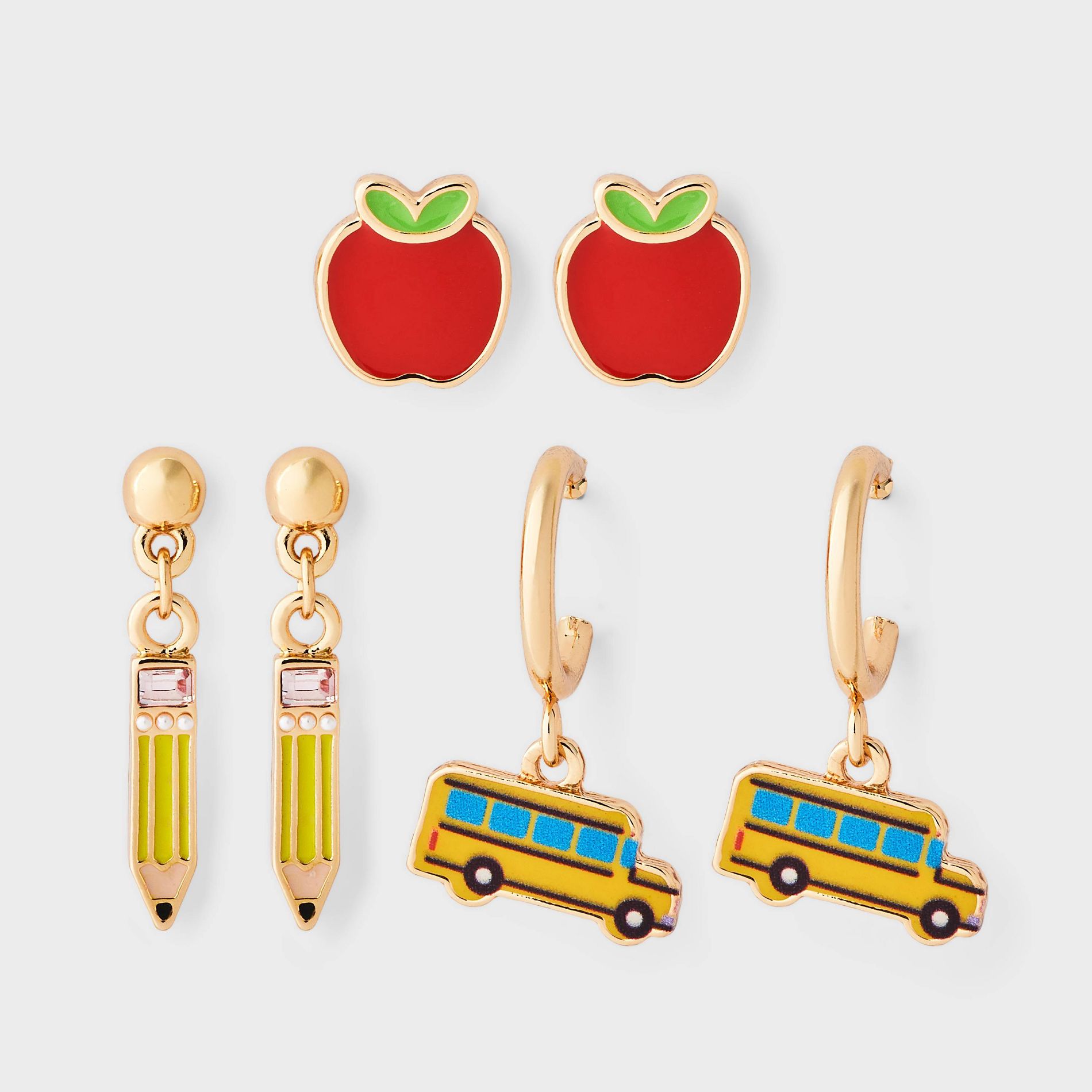 Back to School Mixed Hoop Earring 3pc Set - Multi