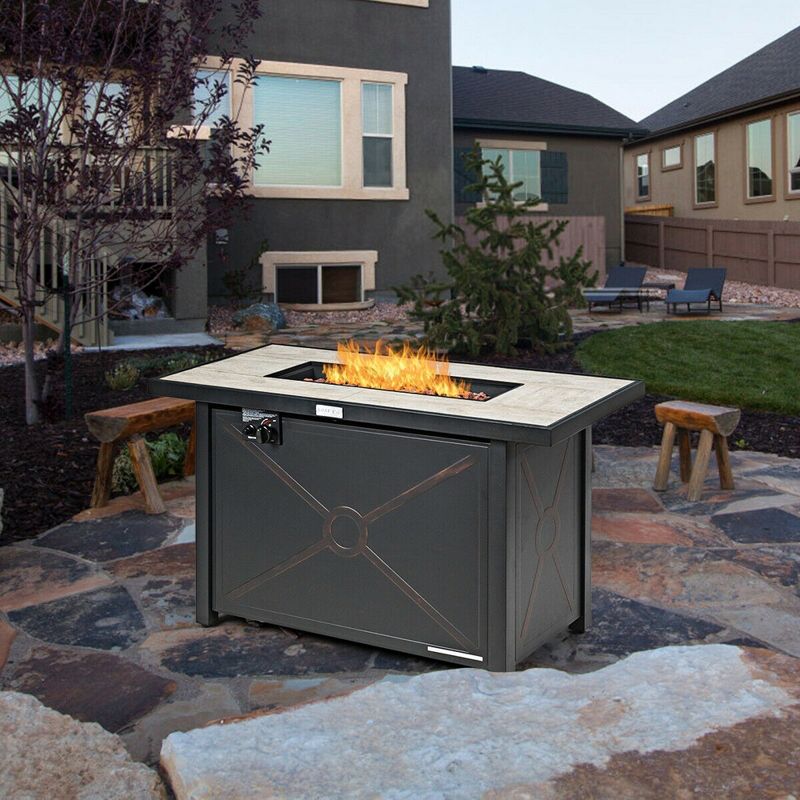 Costway 60,000 BTU 42'' Rectangular Propane Gas Fire Pit Heater Outdoor Table W/ Cover, 3 of 11
