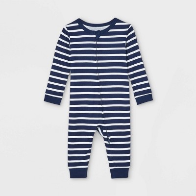 Baby Striped 100% Cotton Matching Family Pajama Union Suit - Navy 3-6M