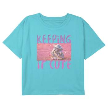 Girl's Star Wars: The Mandalorian Grogu Keeping It Cute Crop T-Shirt